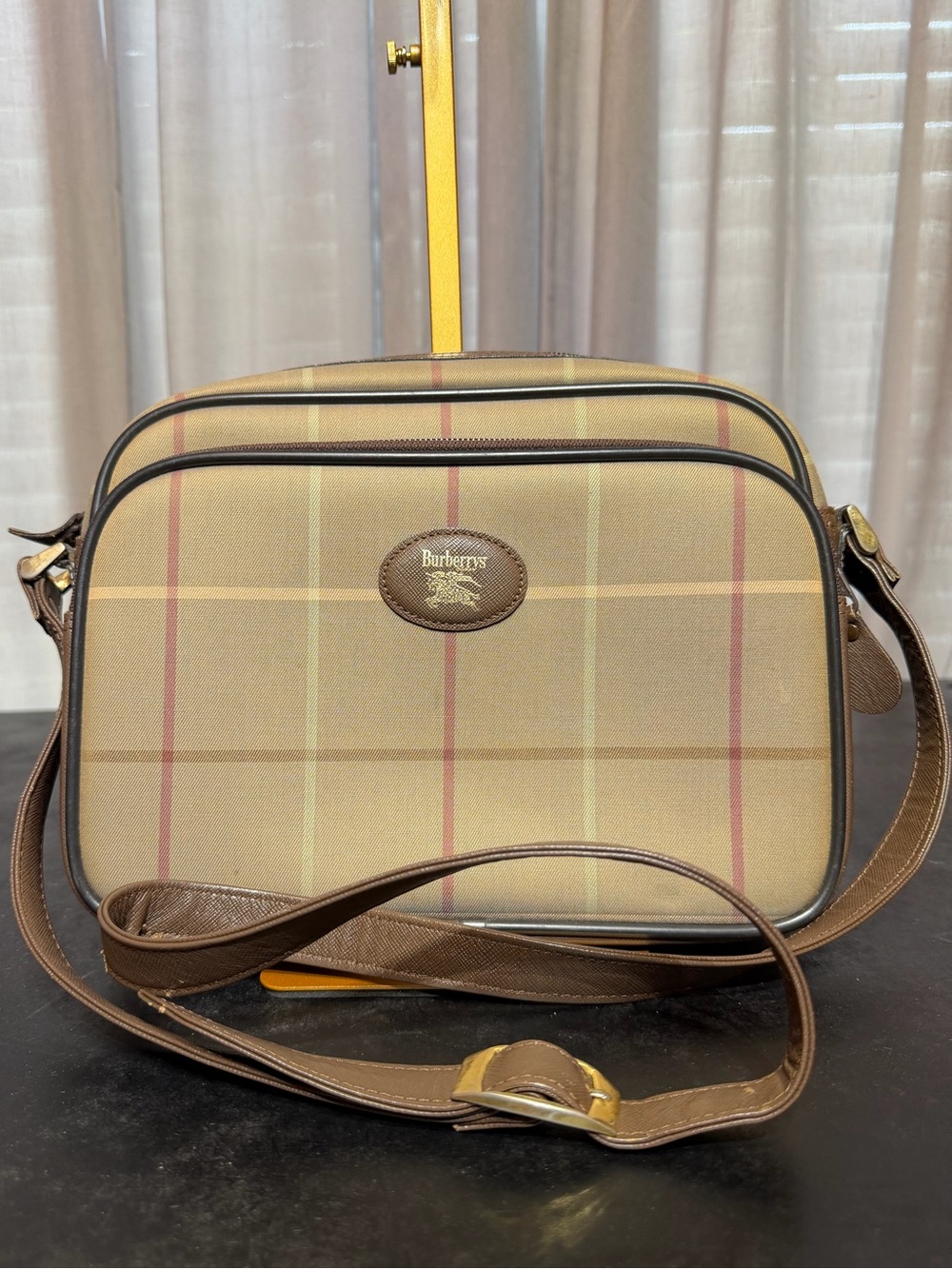 Burberry Burberrys Vintage Nova Check Camera Bag Brown Coated Canvas Leather